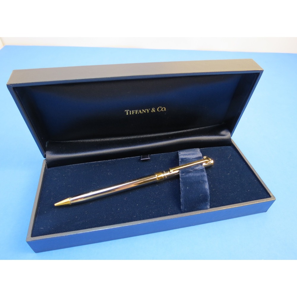 Tiffany & Co Silver T-Clip Mechanical Pencil Gold Trim with Case